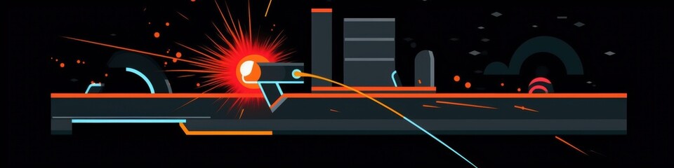 An abstract representation of a futuristic laser cannon firing against a dark backdrop, showcasing vibrant colors and dynamic lines.