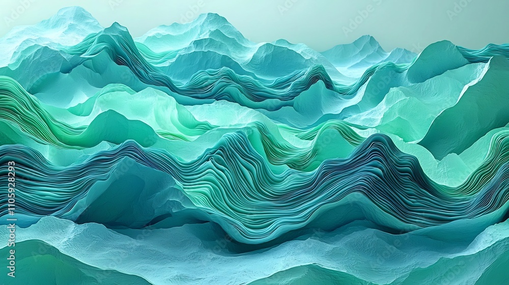 Poster mesmerizing gradient waves teal and green abstract digital art background