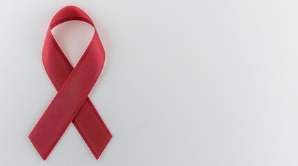 Red awareness ribbon on a light background.