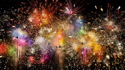 Fototapeta premium Colorful Fireworks Display in the Night Sky for New Year Celebration