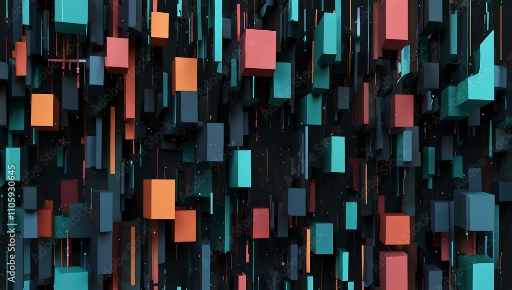 Poster digital backdrop for technology and data with abstract 3d shapes.
