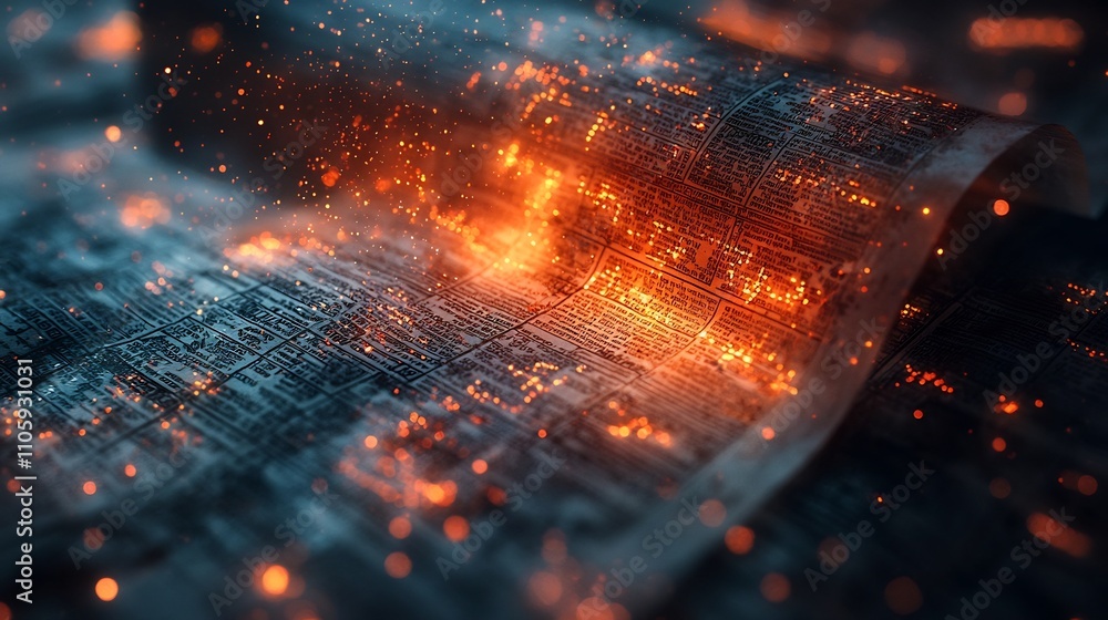 Poster glowing fraud detection system scanning sensitive documents for fraudulent behavior