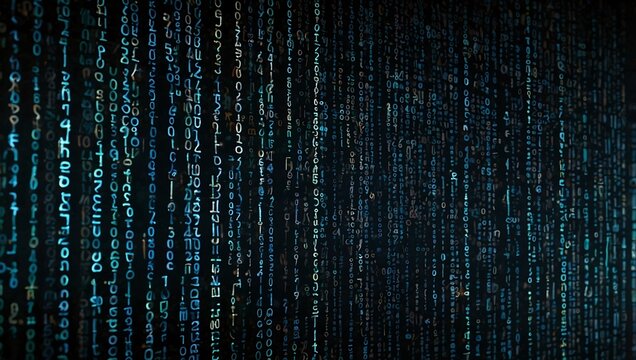 Digital data flowing in a matrix of binary code.