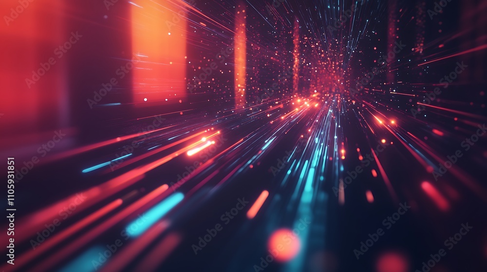 Poster 3d illustration of abstract geometric composition with glowing particles in empty space - generated 
