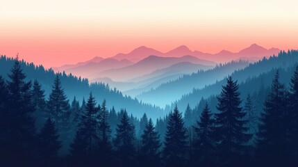 Fototapeta premium A serene gradient background mimicking the sky at dawn, blending soft pink, orange, and blue hues. The gentle transition of colors evokes calmness and renewal. Ideal for peaceful and uplifting 