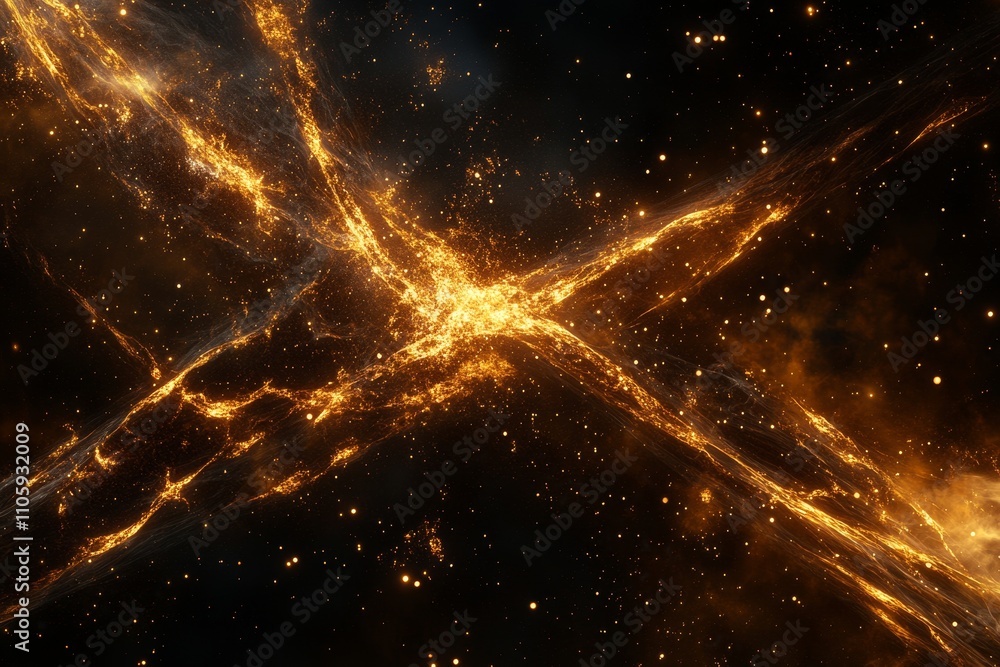 Aufkleber stunning cosmic explosion in vast universe capturing flare phenomena with bright golden splashes and