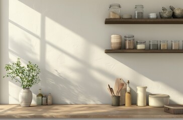Minimalist kitchen interior with natural light.