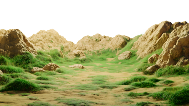 Mountains with rocks, canyon, on transparent background, clipping path