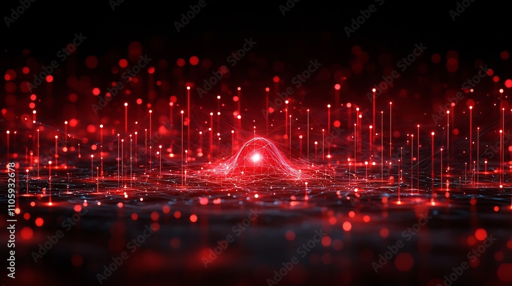 Poster digital web of financial transactions with glowing anomalous activity symbolizing fraud detection