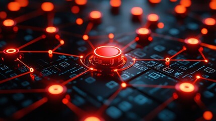 Digital Web of Financial Transactions with Anomaly Detected in Red Highlighting Fraud Detection Concept