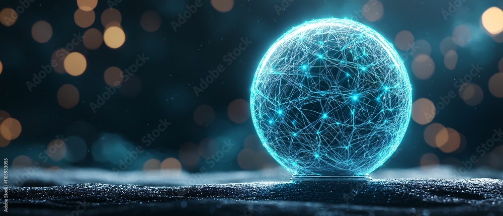 Poster data it technology security and spy concept. glowing sphere with network connections on a dark backg