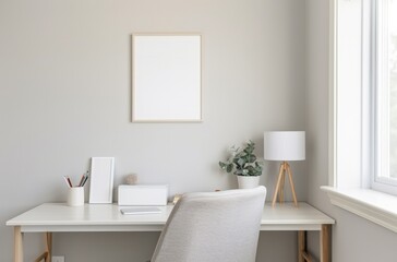 Minimalist home office with blank wall space.