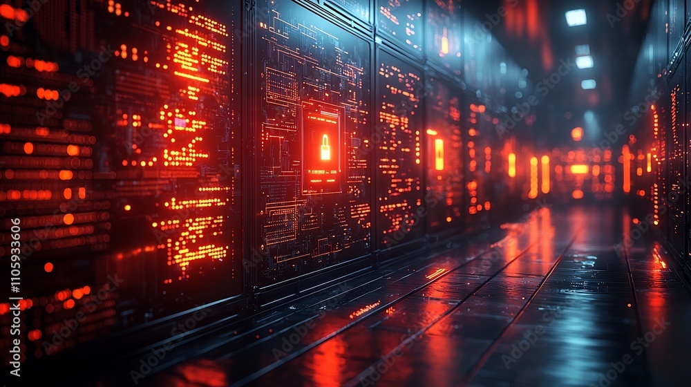 Poster hacker s dark screen blocked by glowing cybersecurity shields and fraud detection systems