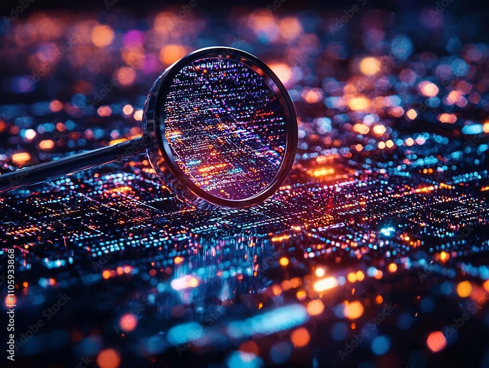 Aufkleber magnifying glass hovering over digital feedback screen with sentiment analysis highlights