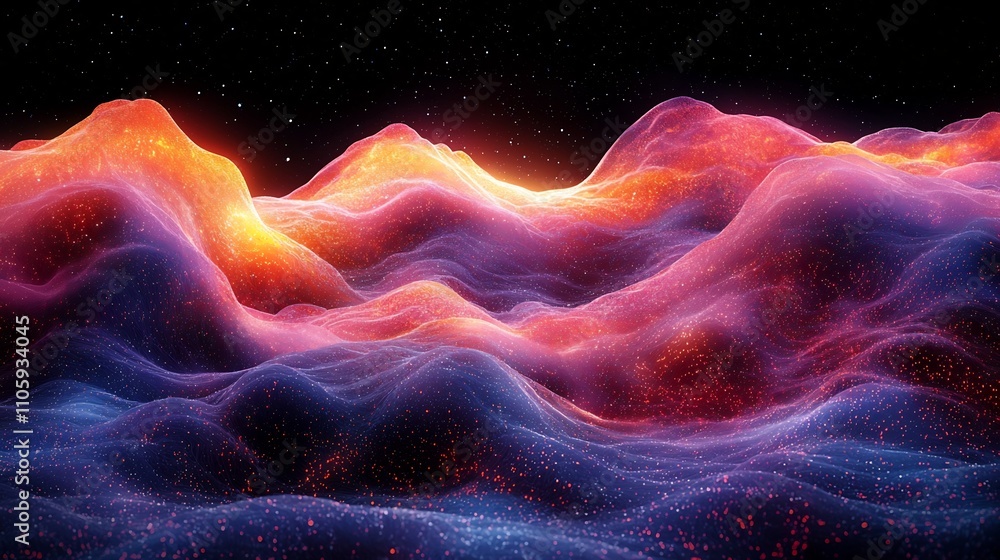 Poster continuous emotional waves as flowing colorful lines in neural network visualization