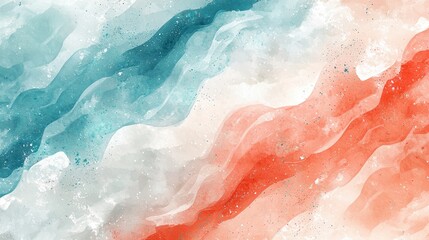 Obraz premium A watercolor-style background with flowing brushstrokes of coral, teal, and soft gray. The organic patterns and subtle splashes of white create an artistic yet calming effect. Ideal for elegant 