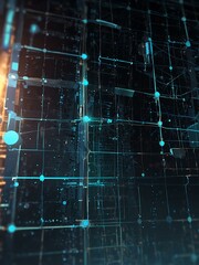 Naklejka premium Digital tech illustration with futuristic grid and network.