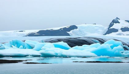 Stunning view of Arctic icebergs, blue ice blending with the earth.