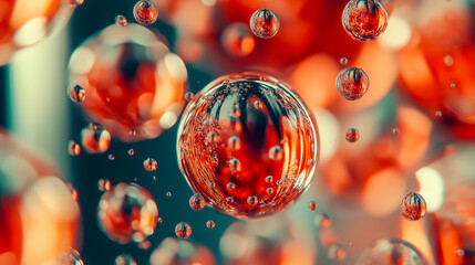 Experience the mesmerizing beauty of red bubbles suspended in liquid. This close up captures their intricate details and vibrant colors, evoking a sense of wonder and calm.