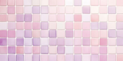 A vibrant wall display features an arrangement of square tiles in shades of pink, creating a visually appealing pattern that enhances the contemporary ambiance of the space.
