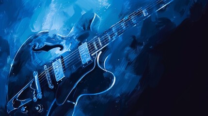 Fototapeta premium Stage lights and double exposure: abstract musical background with guitar playing and concert vibes