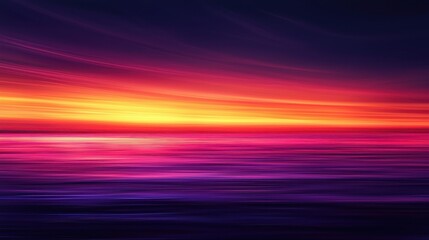 A dramatic sunset gradient background transitioning from fiery orange to deep purple. Gentle light streaks add motion, creating a bold yet soothing aesthetic. The vibrant tones exude warmth 