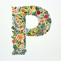 The letter P made up of plants and flowers.