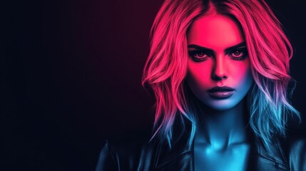 Neon Glow Fashion Portrait of Stylish Woman