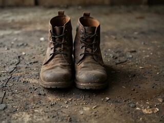 Dirty boots on rough surface.