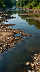 Obraz premium Dirty polluted water with garbage (environment issue).
