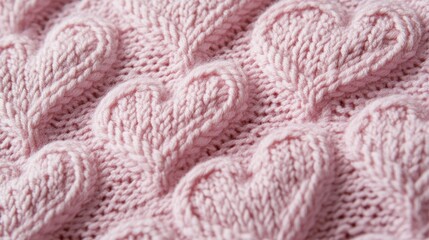 Close-Up Texture of Pink Cable Knit Wool Fabric