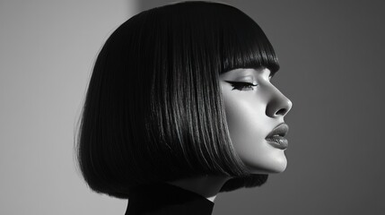 A classic bob cut with straight lines and a middle part, creating a sleek and timeless look