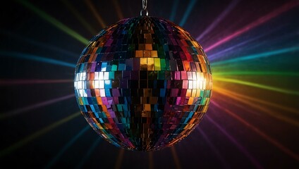 Obraz premium Disco ball reflecting colorful lights, creating vibrant patterns.