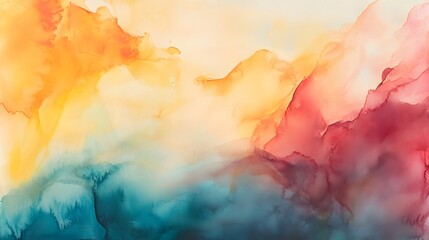 Abstract Watercolor Landscape Of Orange Red And Teal Hues