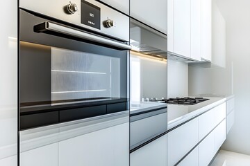 Fototapeta premium Modern kitchen featuring sleek appliances and minimalist design.