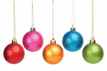 abstract 3d christmas ornament balls on ribbon with bow isolated on a white background