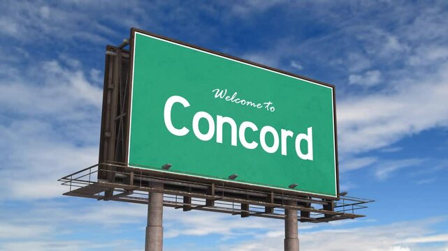 Welcome To Concord Road Sign. Airplane Landing New Hampshire Concord USA.