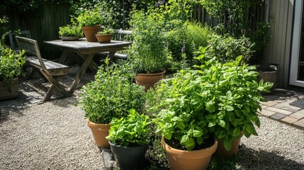 Serene Herb Garden Patio: A Sunny Summer Day Escape