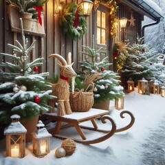 Enchanting Scandinavian Outdoor Christmas in a Snowy Courtyard