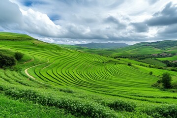 Fototapeta premium Generational Legacy. Expansive family-owned agricultural plantation farm concept. Beautiful simple AI generated image