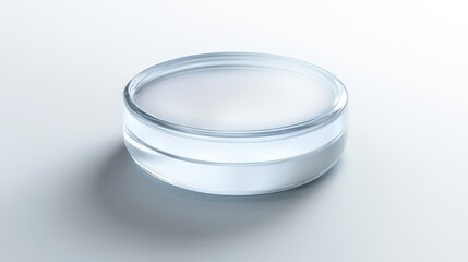 Minimalist Transparent Glass Petri Dish on White Background