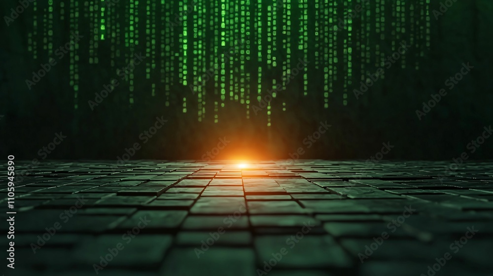 Poster concept of programming and technology, dark environment. matrix-style digital environment with glowi