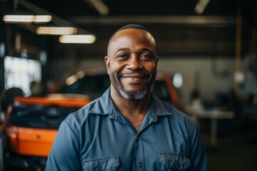 Obraz premium Smiling portrait of a middle aged car mechanic
