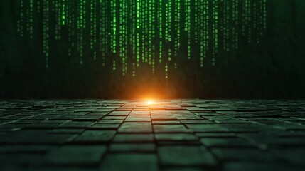 Concept of programming and technology, dark environment. Matrix-style digital environment with glowing light.
