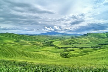 Fototapeta premium Landscape view of rice terraces in Asia, highlighting bio-ecological beauty and agricultural harmony.. Beautiful simple AI generated image