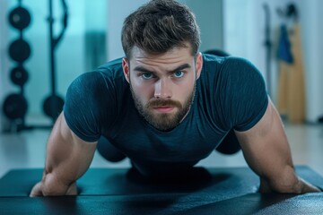 A sportsman running in place and doing warm-up exercises in a gym.. Beautiful simple AI generated image
