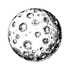 Moon as a medium-sized circle with a few craters and soft shading, on a white background