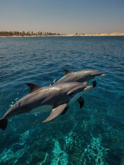Fototapeta premium Dolphins swimming in Egypt.