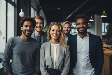 Obraz premium Smiling portrait of a diverse group of business people in office