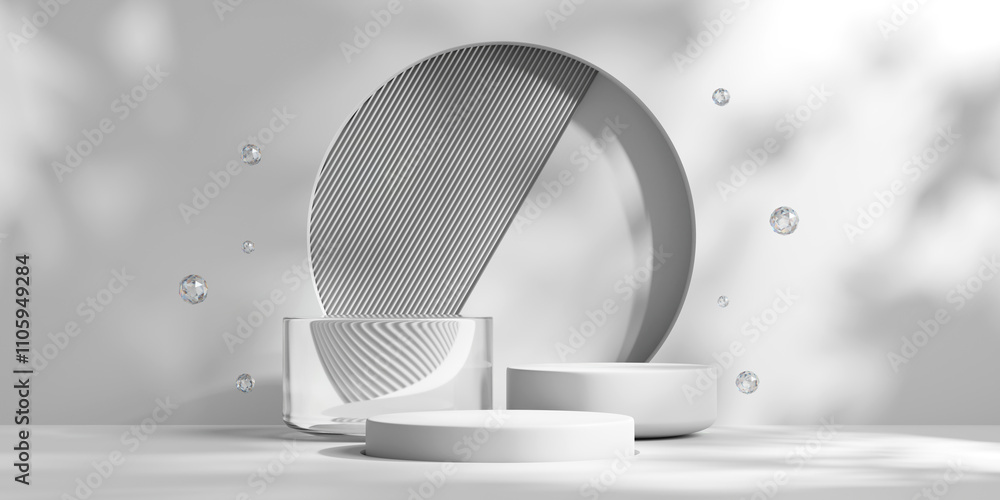 Poster minimal round white podium platform for product display showcase 3d rendering